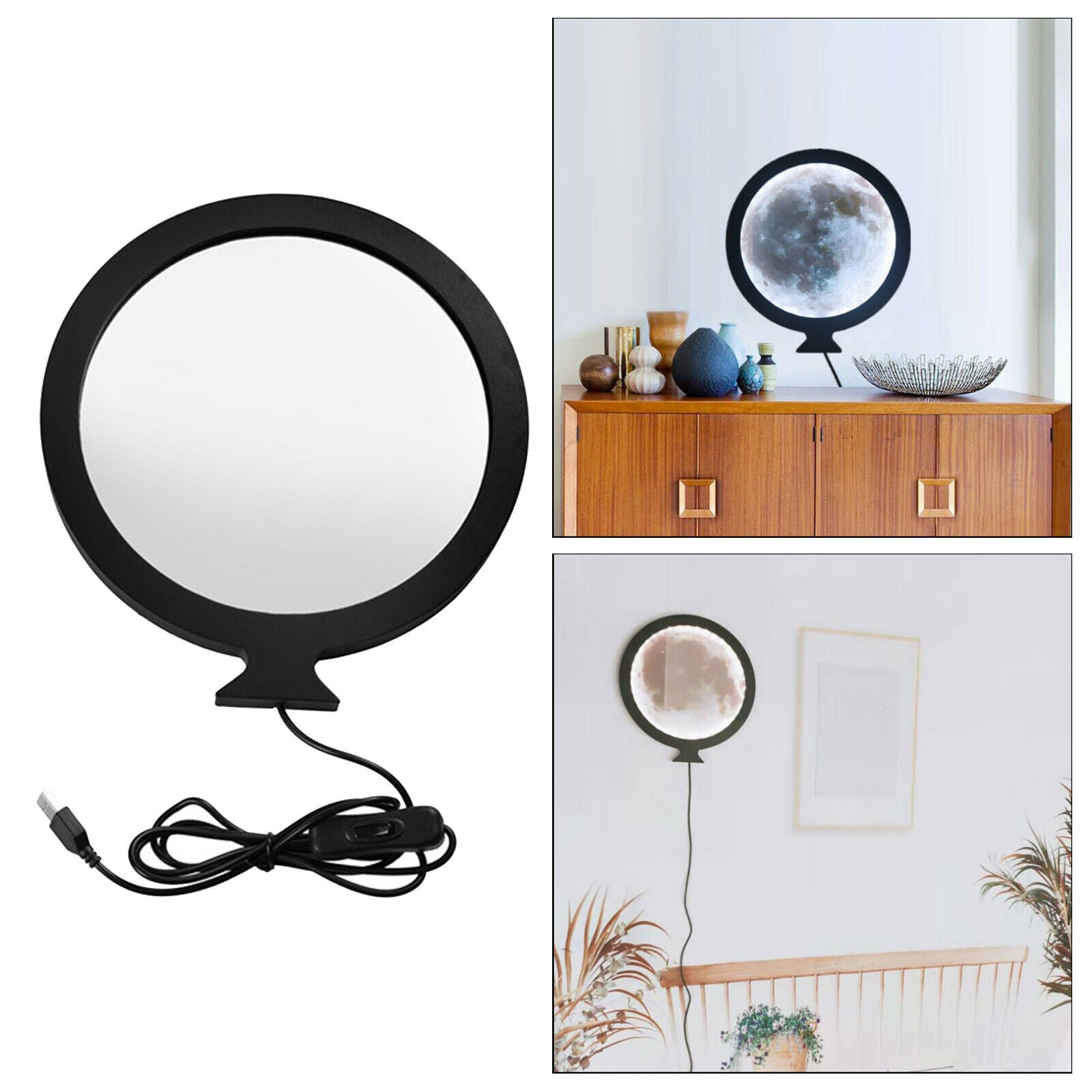 Round USB Makeup Mirror Wall Art Bathroom Bedroom Decor Mirror Decor Gifts