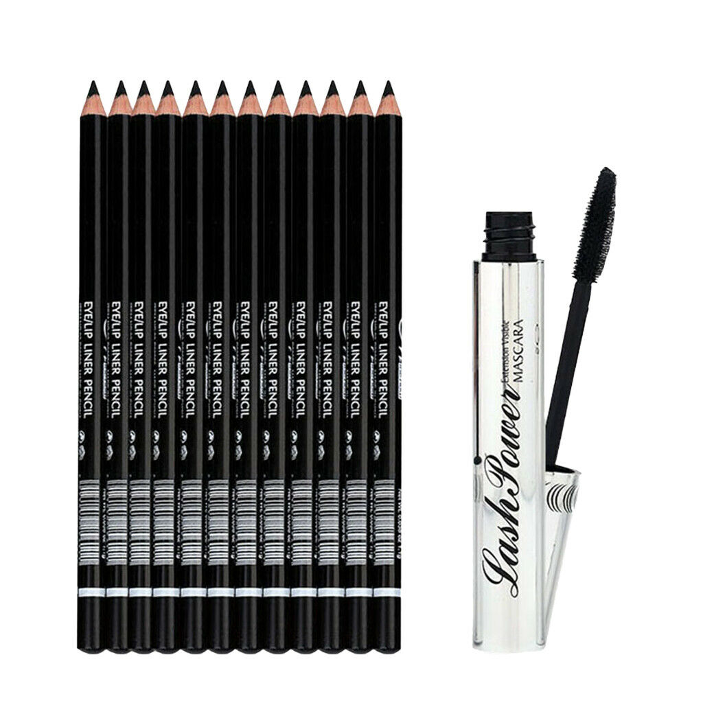 12Pcs Waterproof Eye Shadow Eyeliner Pencil Pen+Volume Curling Black Mascara