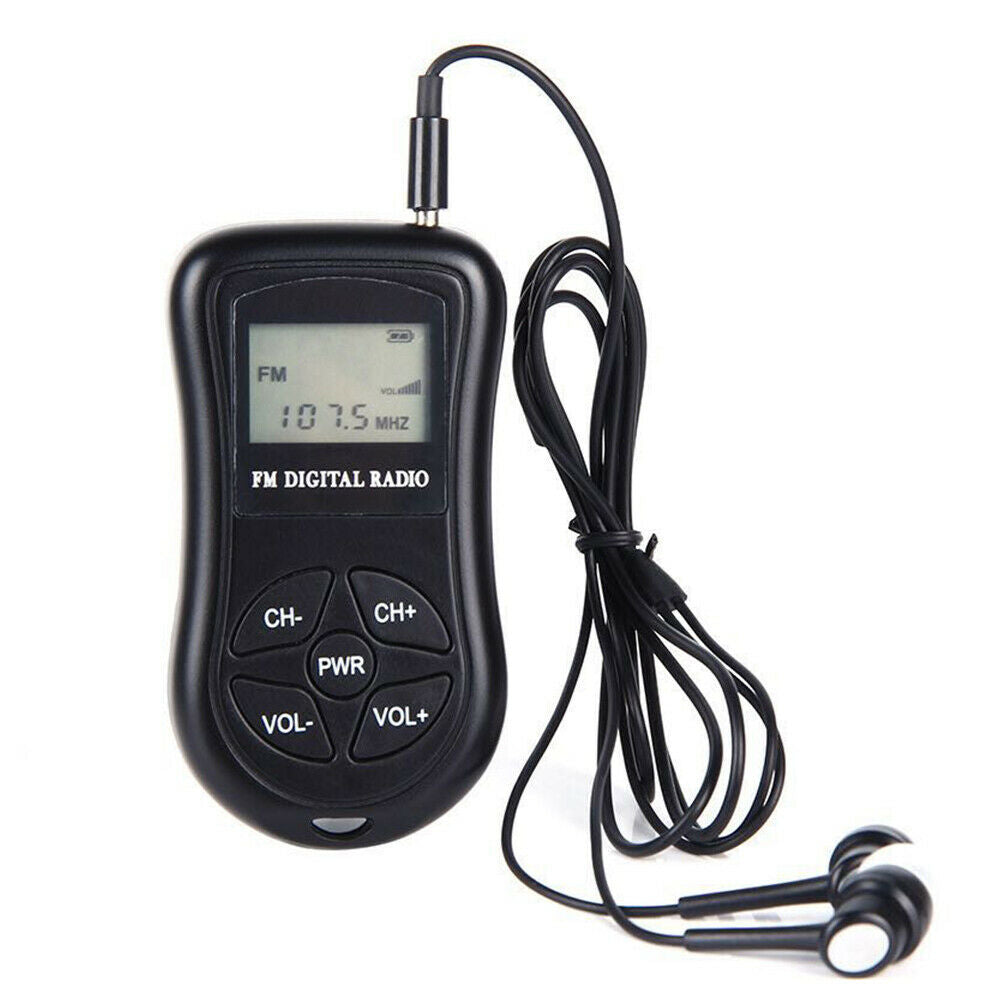 HRD-107 Portable Mini Digital FM Radio Receiver with Earphone Hand Strap Sports