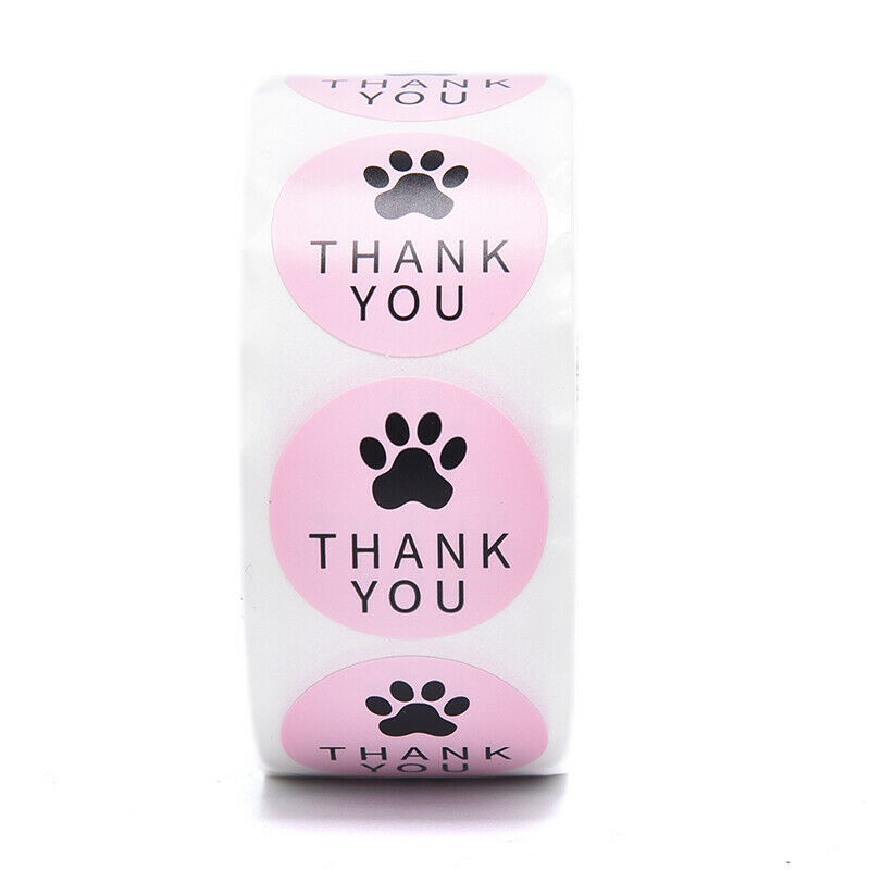 500PCS Pink Thank You Stickers Seal Labes Dog Paw Print Gift Stationery S.l8