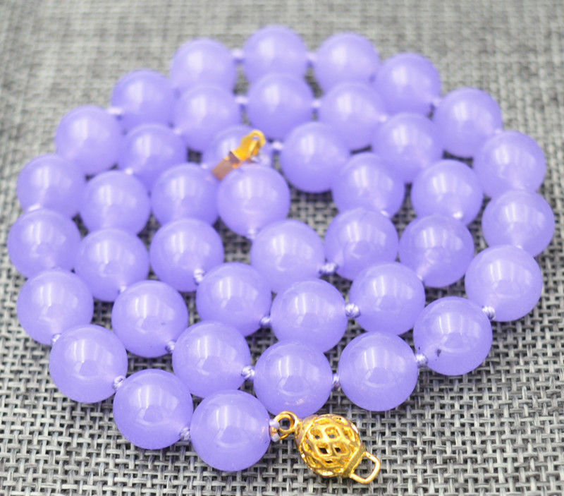 New 10mm natural purple emerald beads necklace 18"AAA