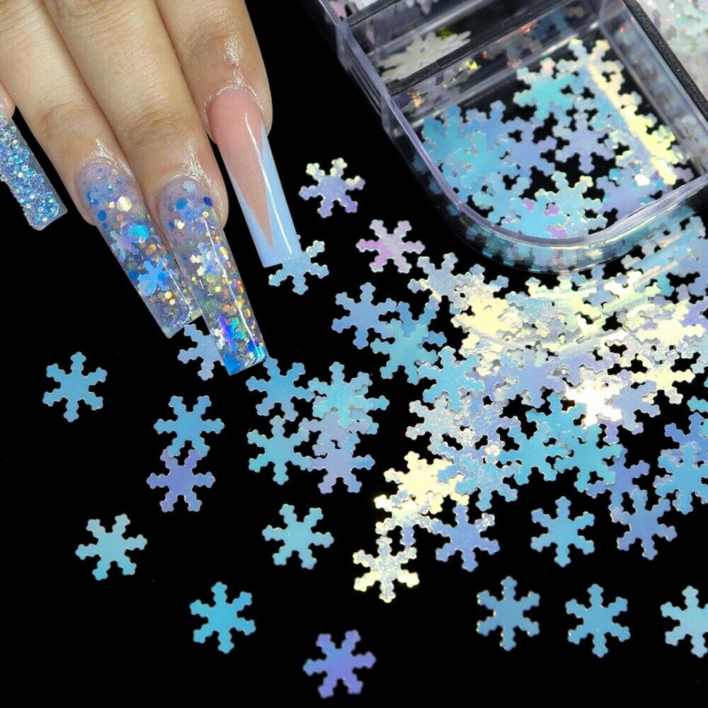 12 Grids/Box Winter Christmas Manicure Snowflake Sequins Nail Art Decorations