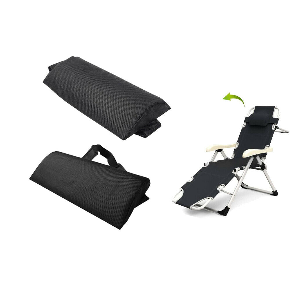 Set of 2 Black Padded Head Cushion Pillow for Outdoor Folding Recliner