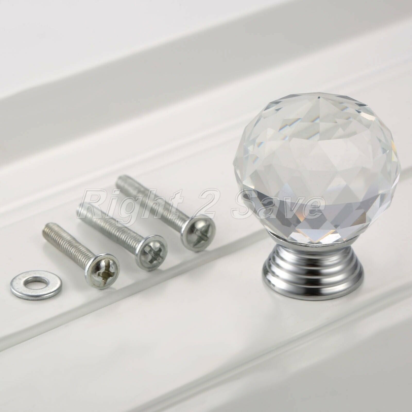 Clear 30mm Knob Crystal Glass Round Pull Cupboard Cabinet Drawer Handle 1PC