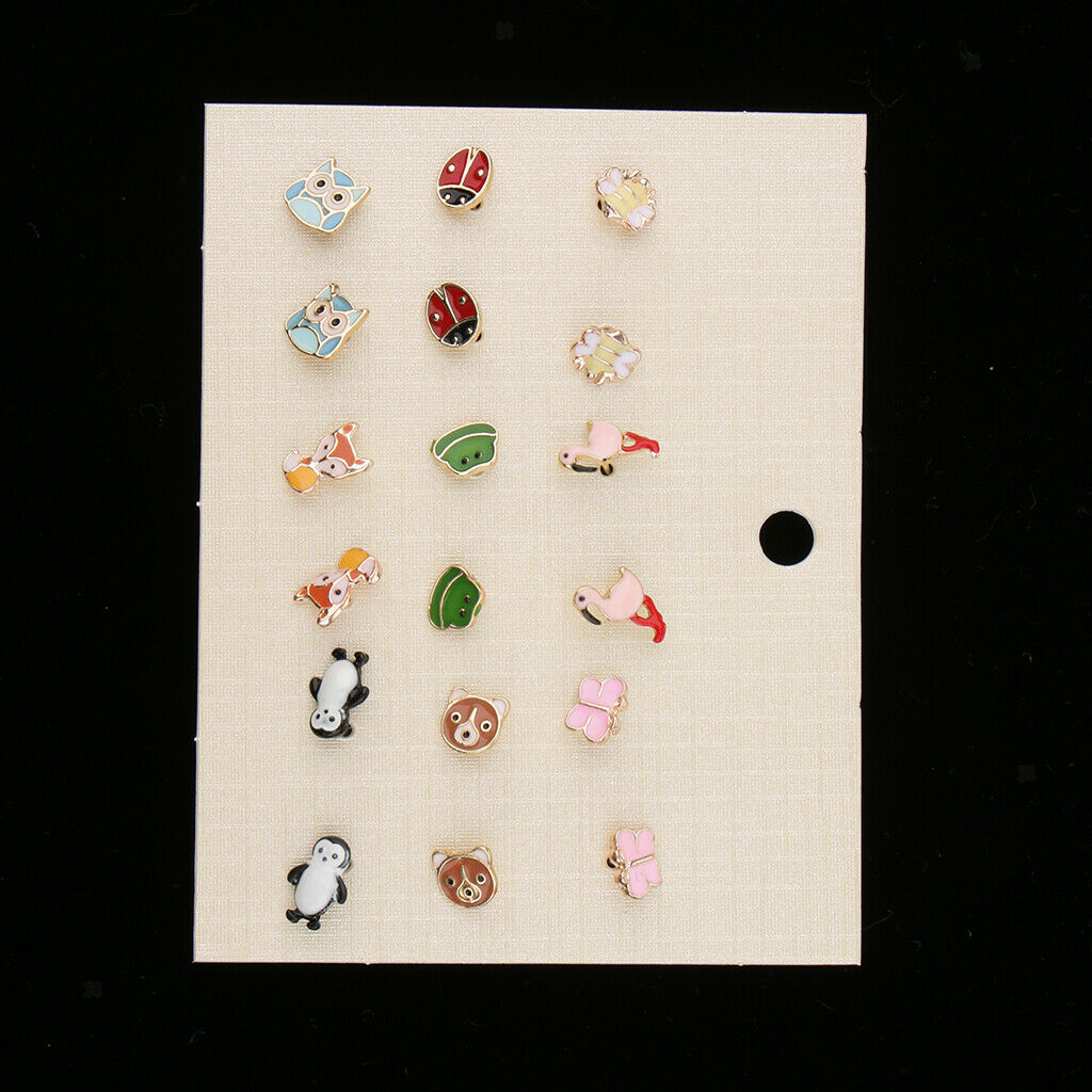 9 Pairs Lovely Mixed Color Lowrie Ladybug Flamingo Owl Frog Stud Earrings Sets