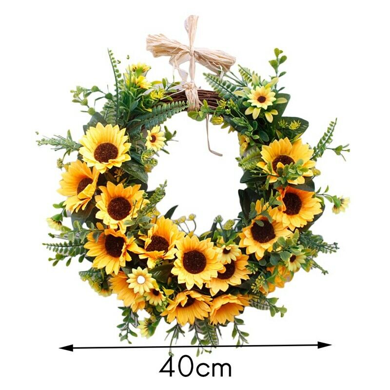 Artificial Sunflower Wreath, Summer Wreath with Yellow Sunflower and Green LY8M6