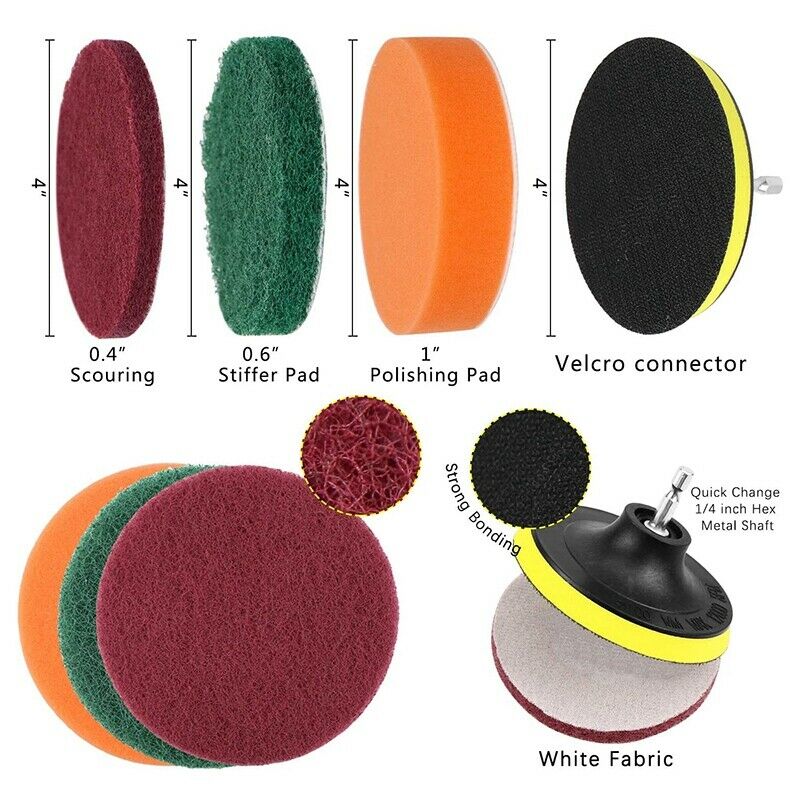 8Pcs Drill Brushes Attachment Kit with Scou Pad Polishing Sponge Power ScrubbeW6