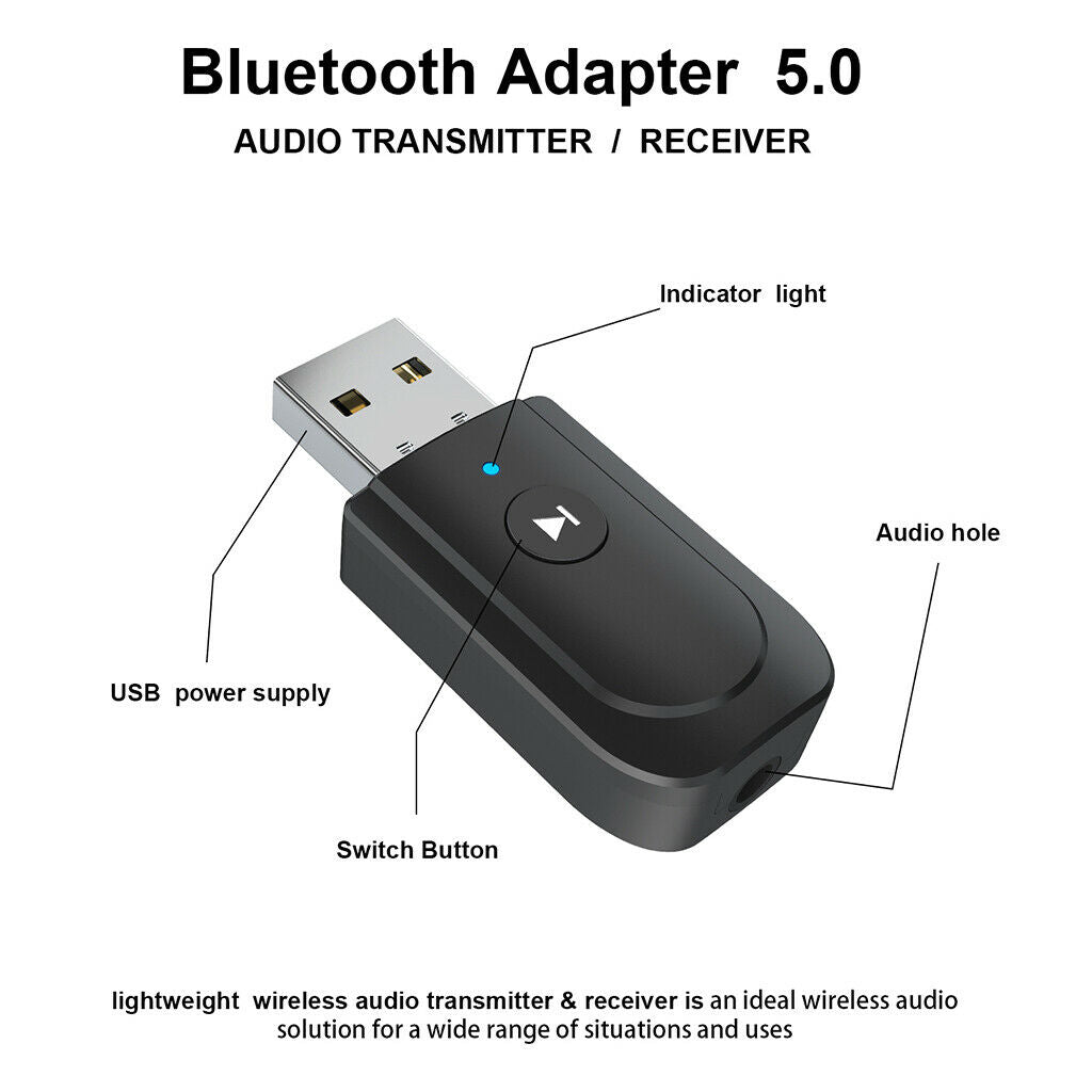 USB Bluetooth 5.0+EDR Adapter, Mini Bluetooth Transmitter und Receiver 3-in-1,