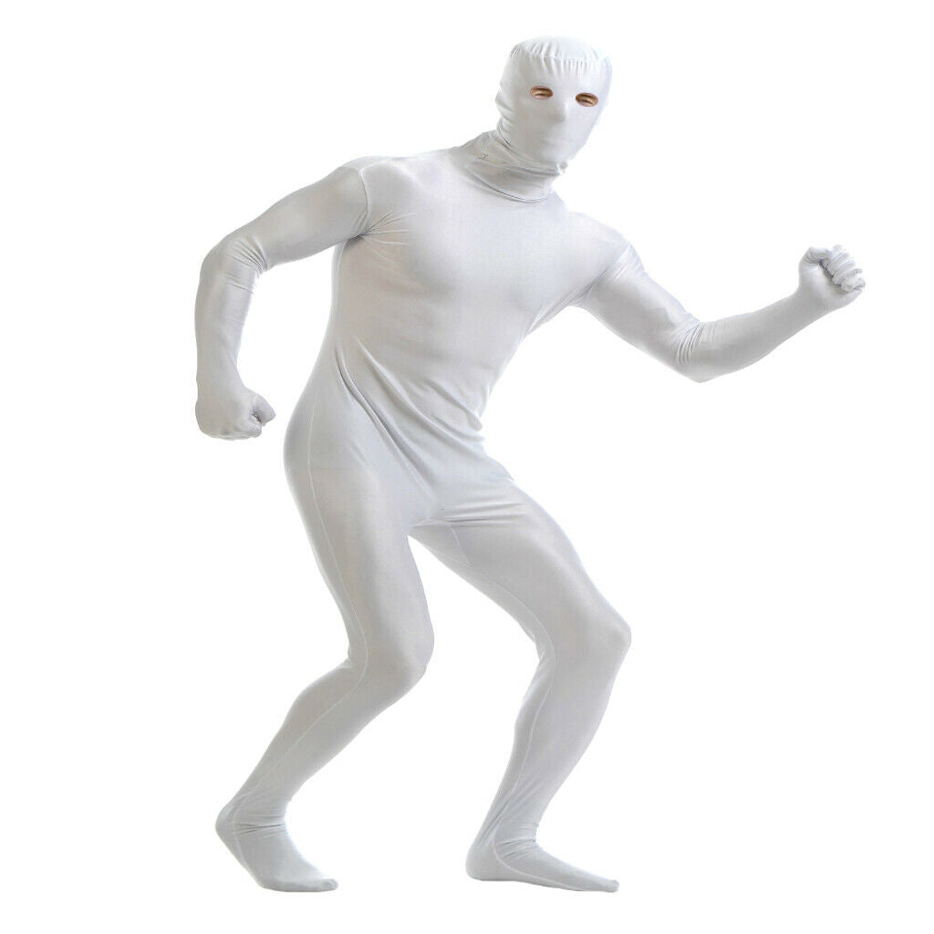 Full Body Spandex Skin Suit Zentai Constume Unitard Leotard L white