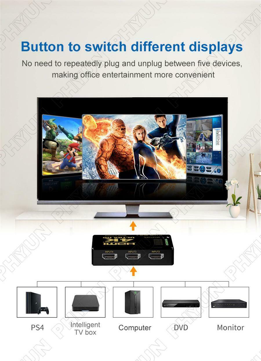 5 Port HDMI HDCP 4K Auto Switch Seletor Splitter Hub IR Remote HDTV 5 In 1 Out