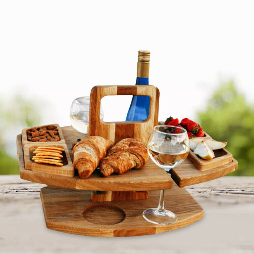 Portable Wood Picnic Desk Detachable Table Wine Glass Rack Camping Plate