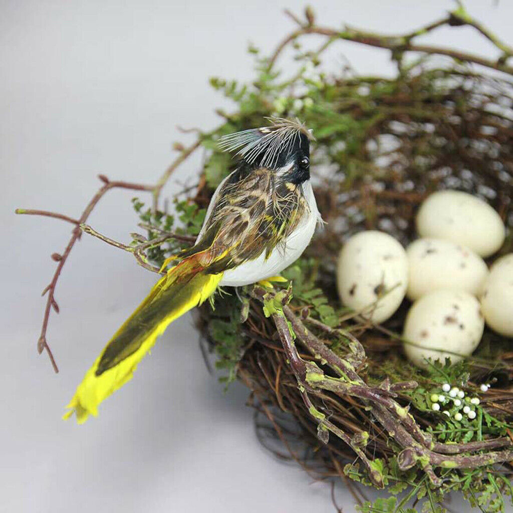 12Pieces Perched Woodland Birds Artificial Feather bird Ornaments Colorful
