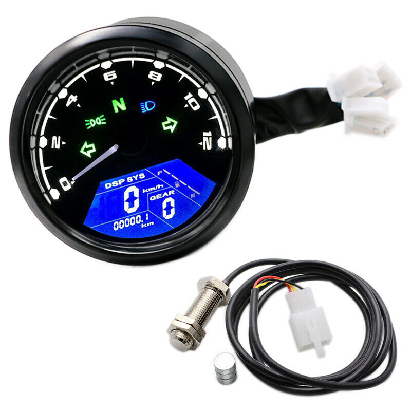 12000RPM LCD Digital Motorcycle Speedometer Tachometer  Cafe Racer moto Odometer