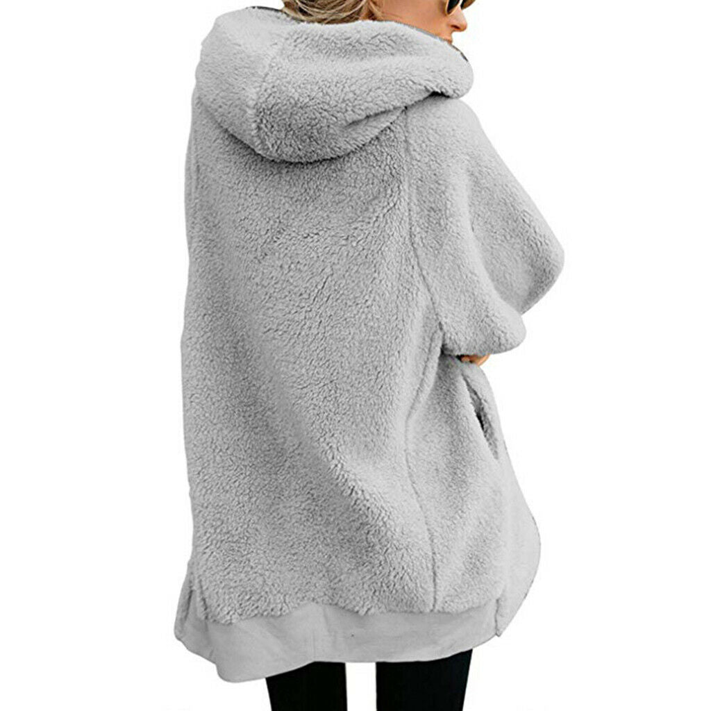 Women Oversized Full Zip Sherpa Hoodie Fleece Jacket with Pockets Grey S