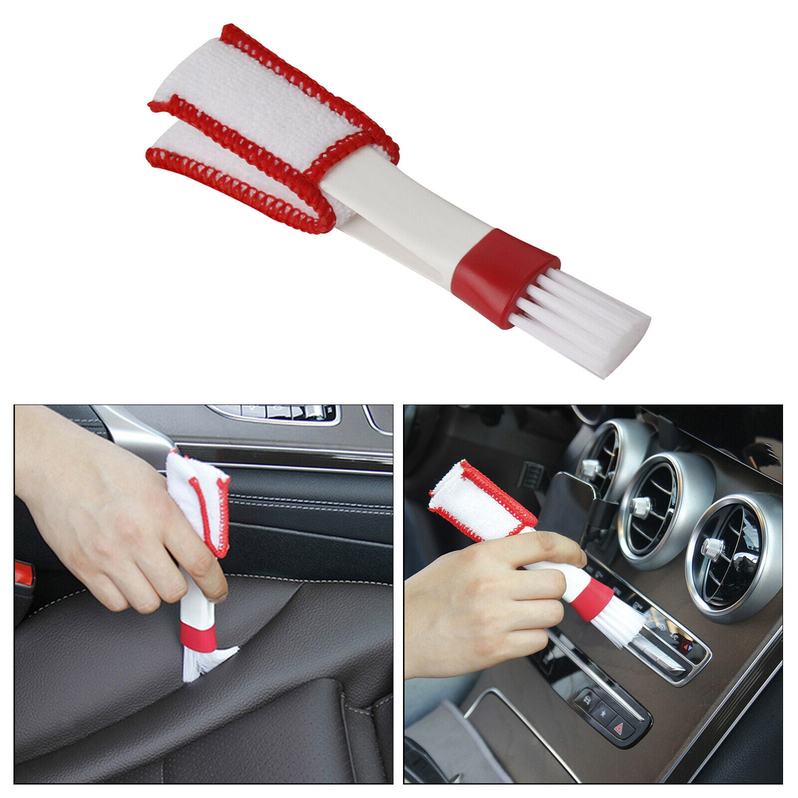 Cleaning Brush Car Air Conditioner Vent Blinds Dust Cleaner Red White