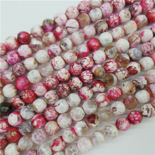 1 Strand 8mm Rose Fire Dragon Veins Agate Round Ball Loose Beads 15.5inch HH9022
