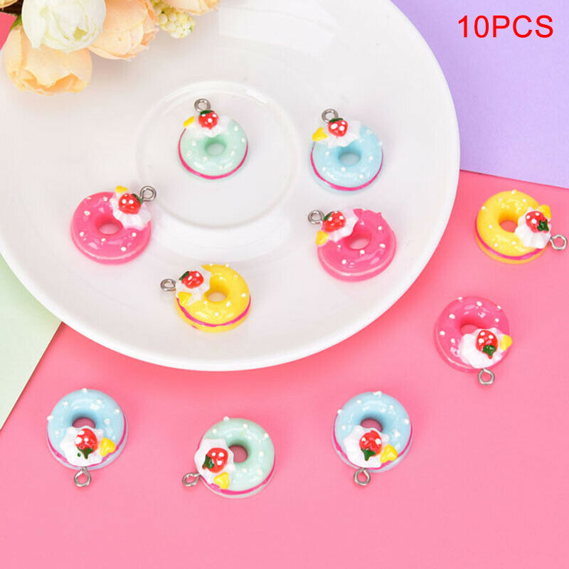 10Pcs/Set Mini Food Doughnut Pendants DIY Decoration Charms Jewelry Findings  DD