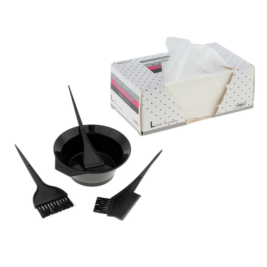 4PCS Salon Hair Dye Coloring Brush Bowl Set Tools w/ 1000pcs Dyeing Paper