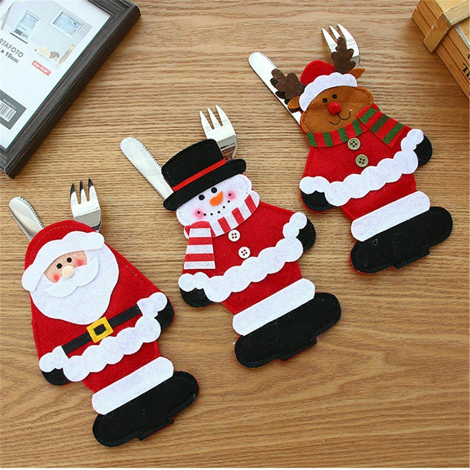 Home Christmas Party Decoration Cover New Year Decor Cutlery Bag Fork Case