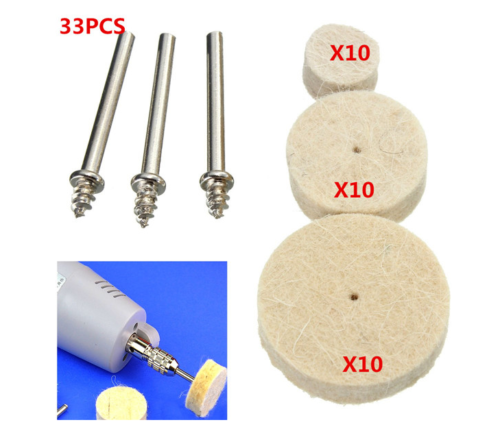 30pcs Wool Felt Polishing Buffing Round Wheel Tool +3 Shank For Rotary