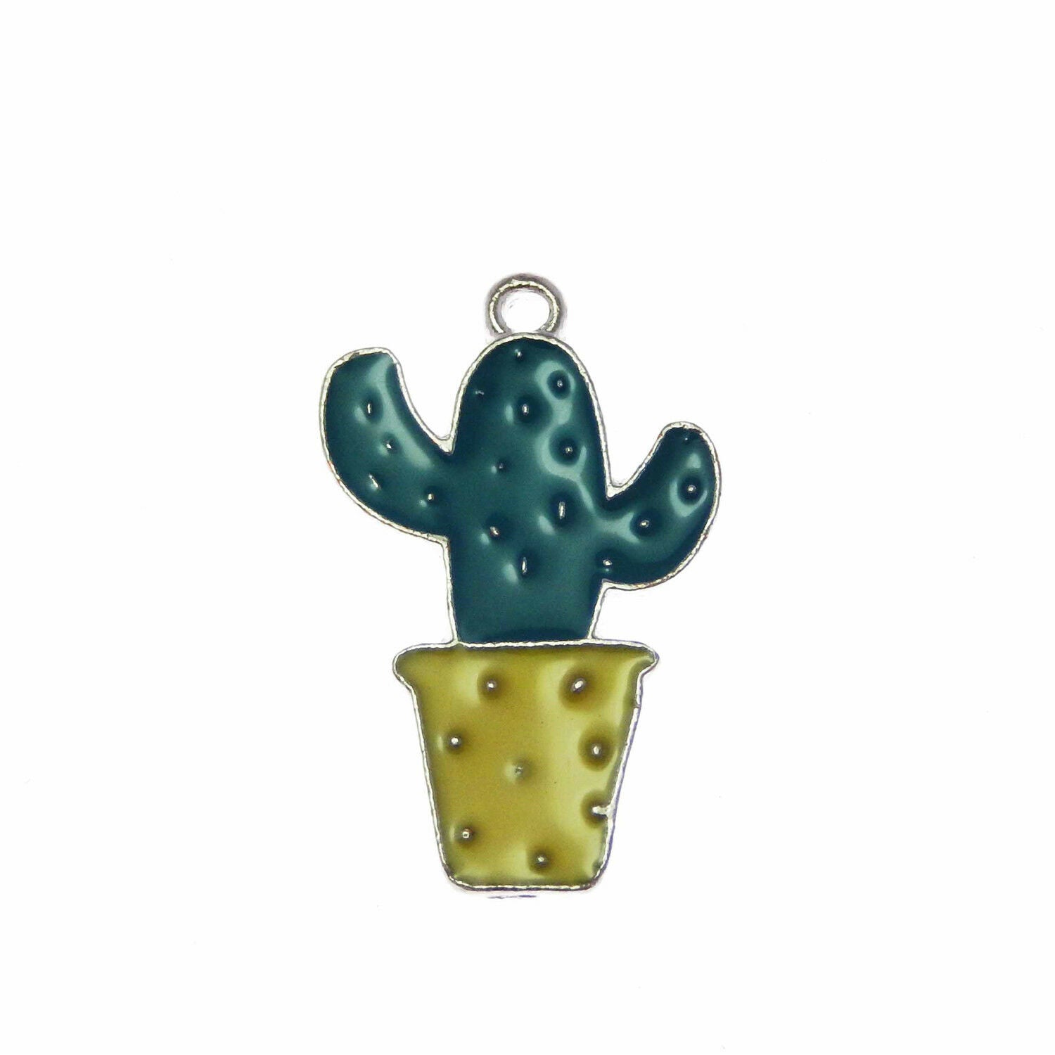 Lot of 10 Enamel Zinc Alloy Cactus Charm Pendant DIY Craft Findings 26x16 MM