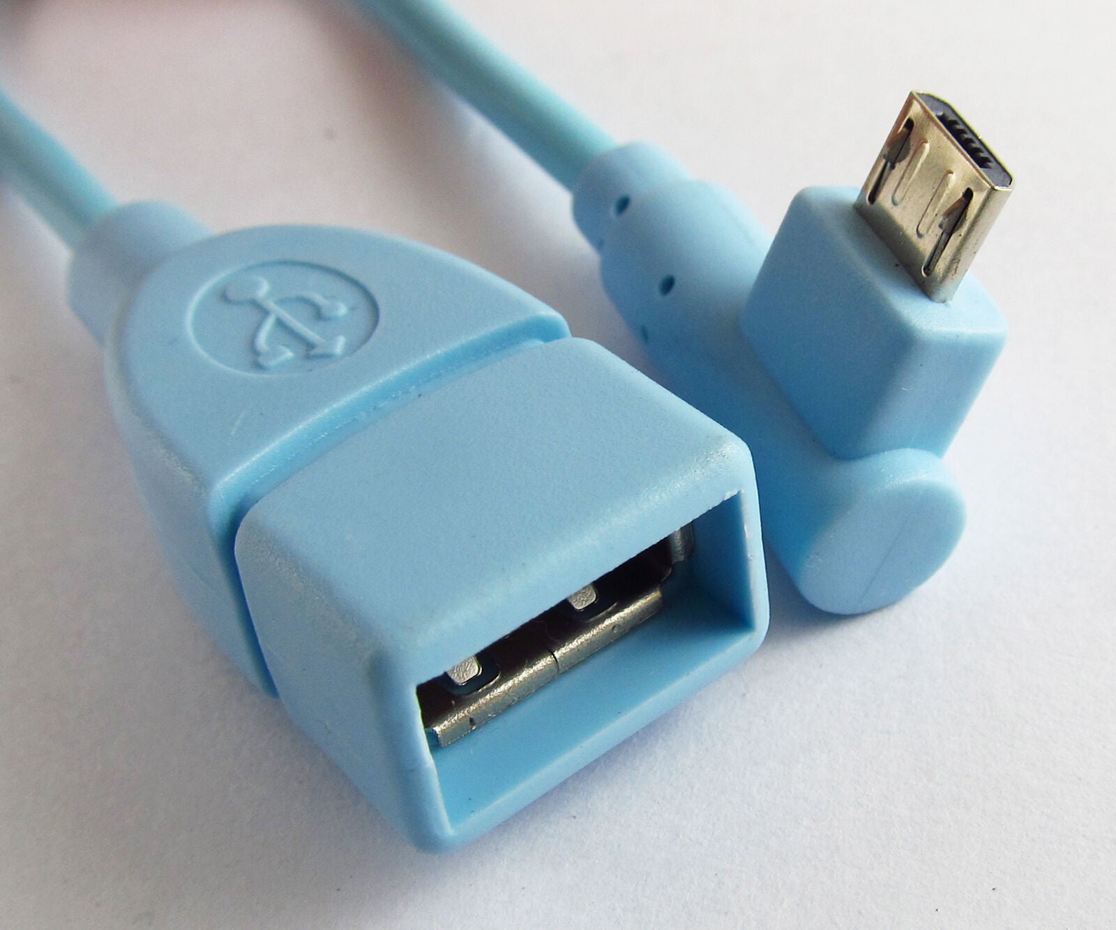 Light Blue Right angle USB 2.0 Female to Micro USB Male OTG Host Cable Adapter