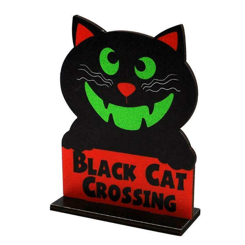 Balck Cat Crossing Halloween Wooden Desktop Ornaments Creative Decor for Home