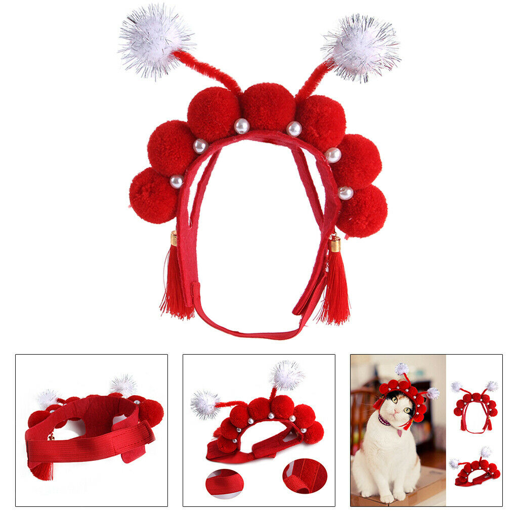 Red Cute Pet Hat Chinese Opera Costume Headgear Kitten Small Dogs Photo Props