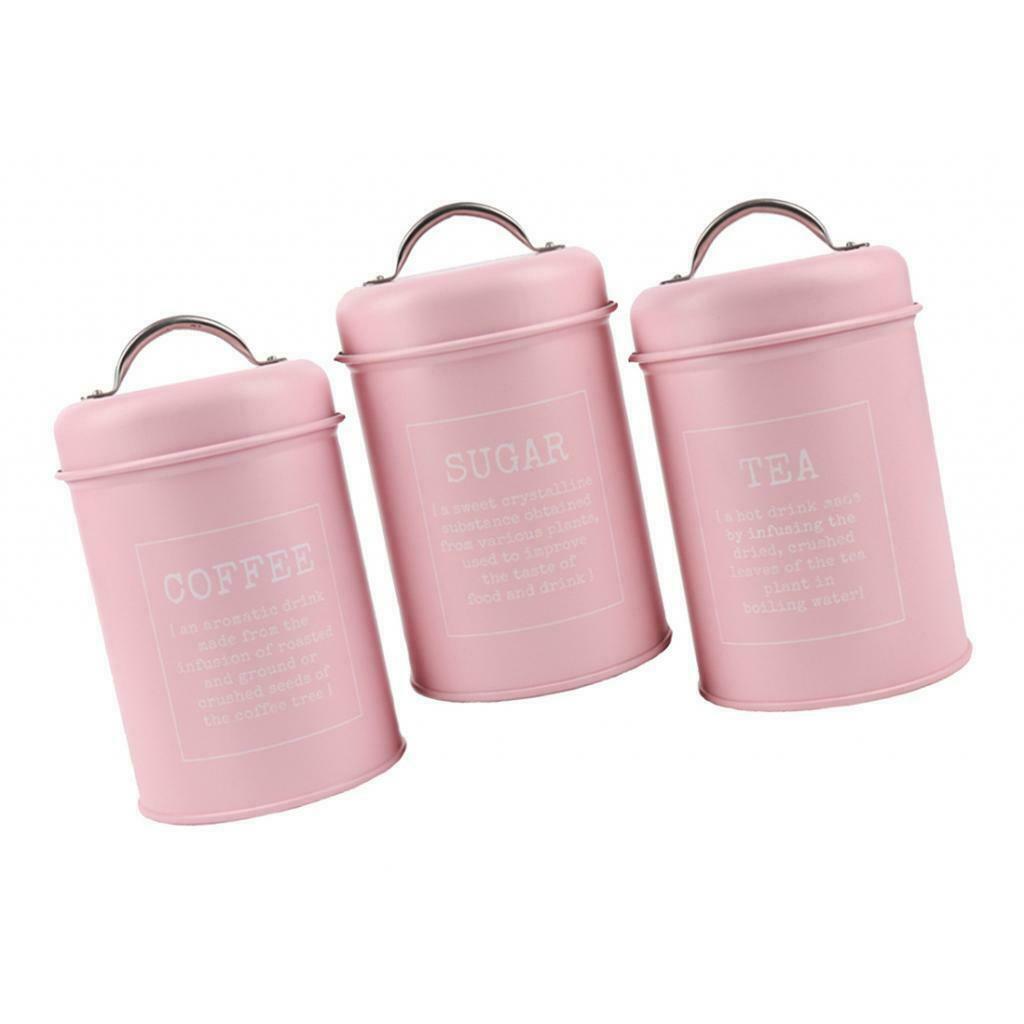 3lots Iron Canisters Sealed Boxes Kitchen Candy Storage Container Pink