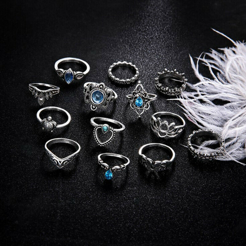13 Pcs/Set Women Fashion  Punk Elephant Turtle Heart Flower Crown Gem Cry.l8