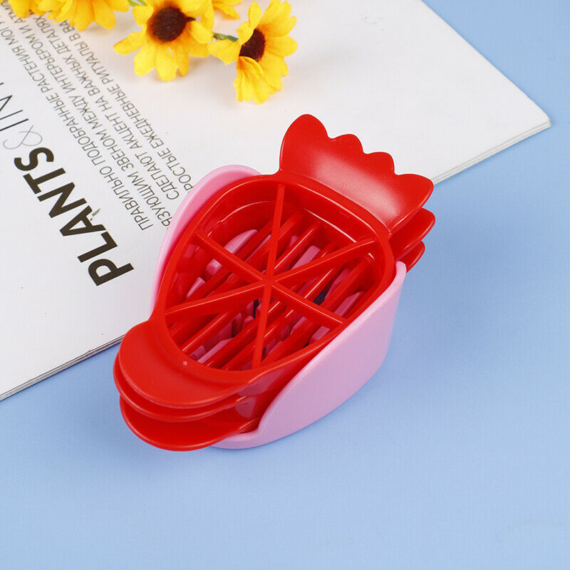 Red Strawberry Slicer Fruit Carving Tools Salad Cutter Berry Plastic Kitchen Rf