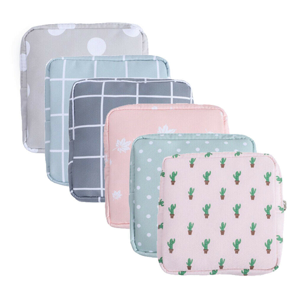 Zipper Cotton Sanitary Bag Towel Tampons Storage Holder for Girls Lady Blue