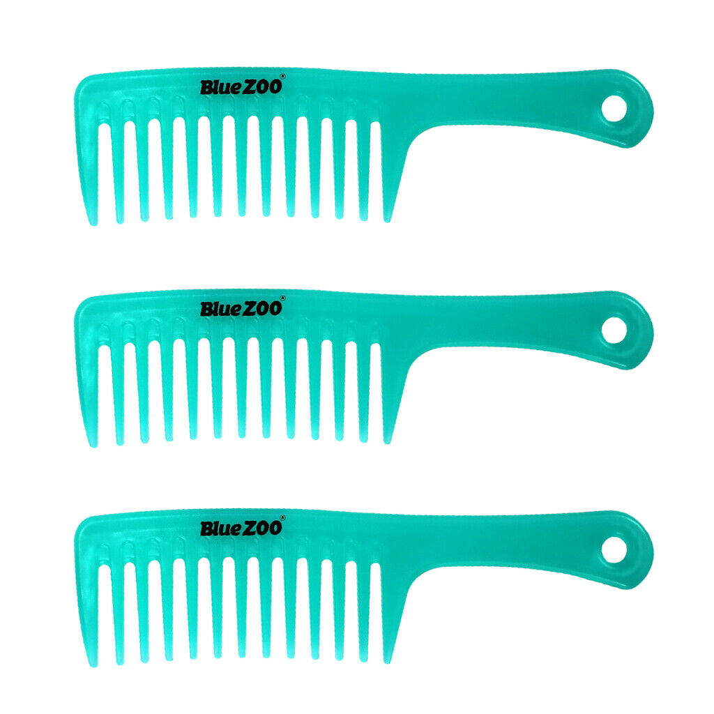 3 Pcs/Set Hairdressing Salon Anti-static handle wide Tooth Hair Comb  Blue