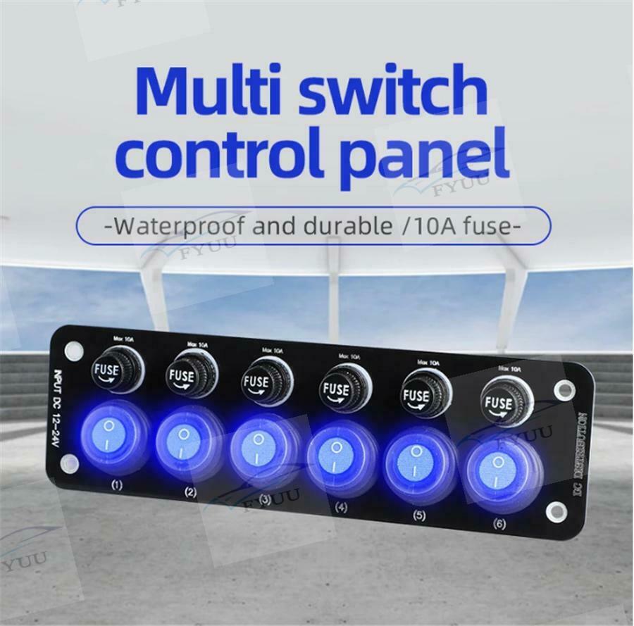 Multi Port Sockets 6Position Electronic On/Off PC Power Button 12V Toggle Switch