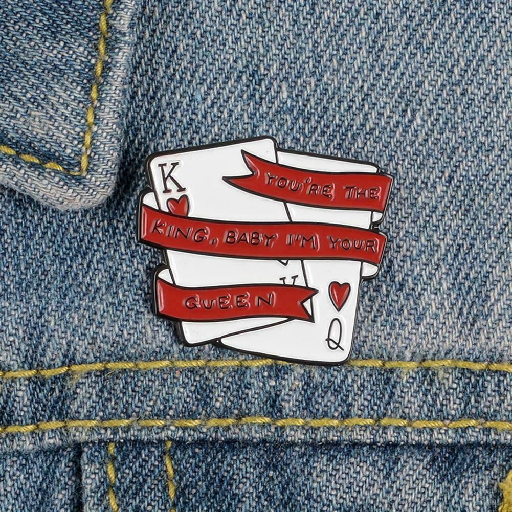 Poker Red Pins Brooches King Queen Lapel Jacket Enamel Badges Jewelry Gifts @