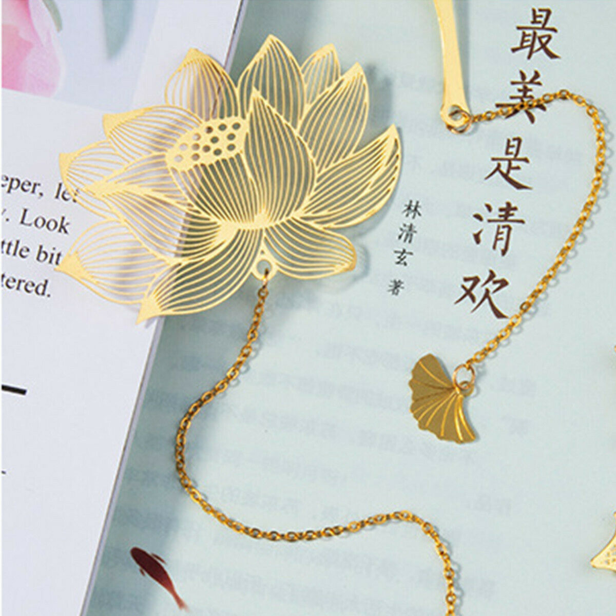 4pcs/set Apricot Book Holder Stationery Leaf Metal Bookmark Chinese Style Tassel