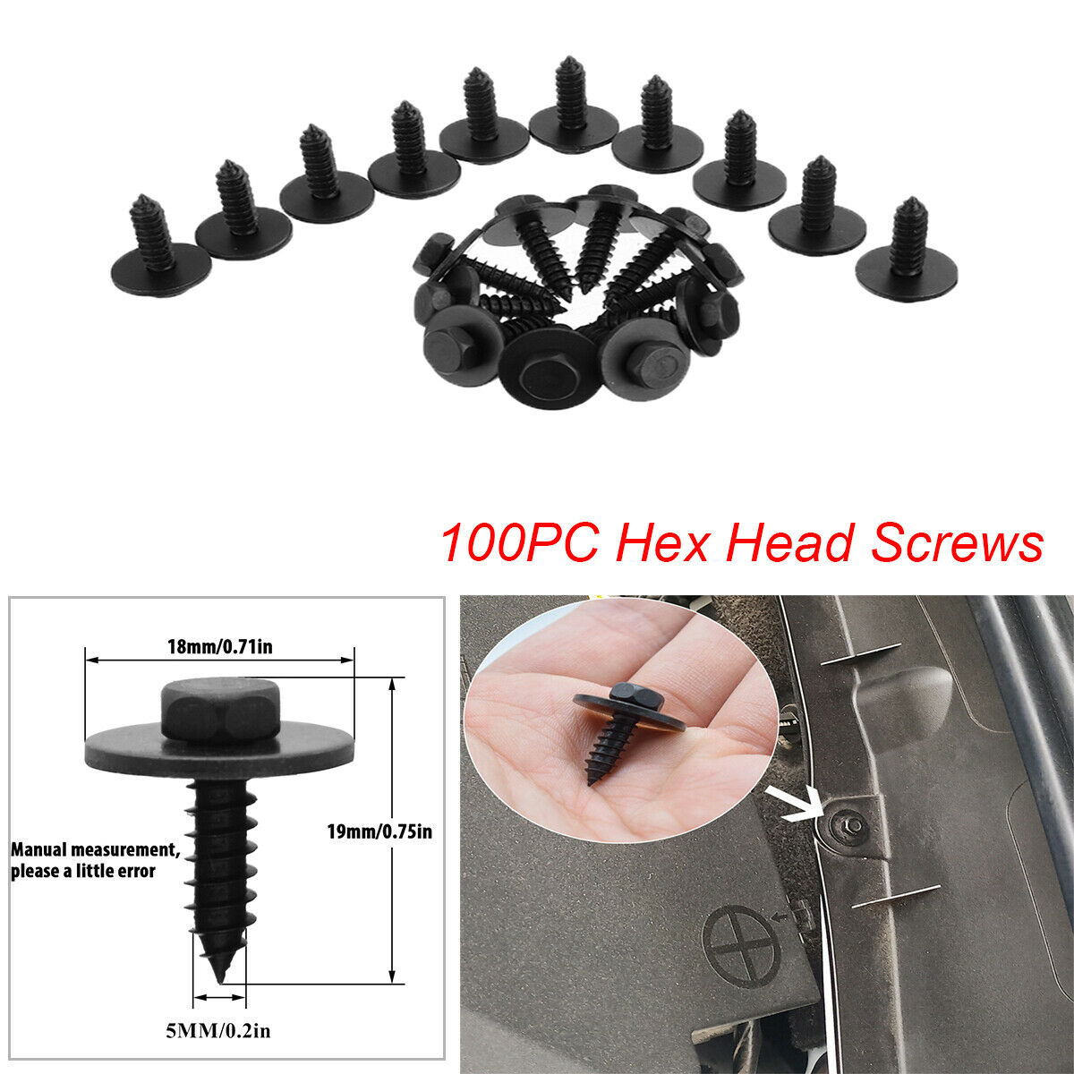 100PCS Car Body Mudguard Hexagon Head Screw Fixing Clip Kit For BMW Series