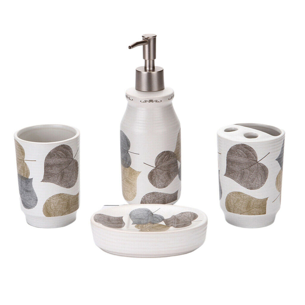 4 Pcs Autumn Leaves Bathroom Toothbrush Holder Tumbler Soap Dish White