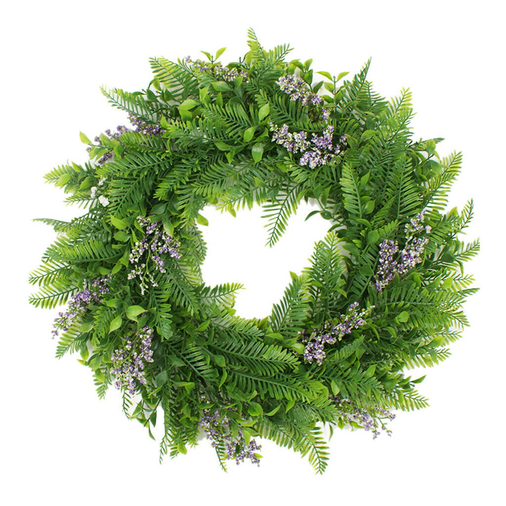 Artificial Green Leaves Wreath 45cm Lavender Garland Hanging Front Door