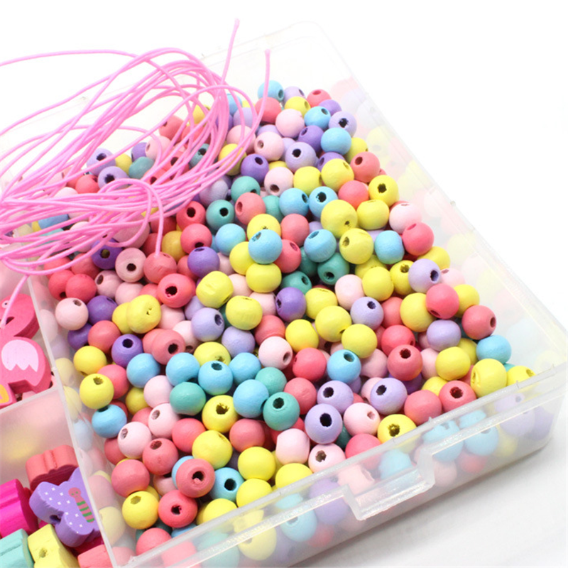 Children Flex Necklace Bracelet Toys Making Wooden Painted Beads Beaded Kit Set