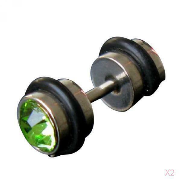 1 Pair Stainless Steel Mens Earrings Ear Stud w/ Green Crystal Christmas Gift
