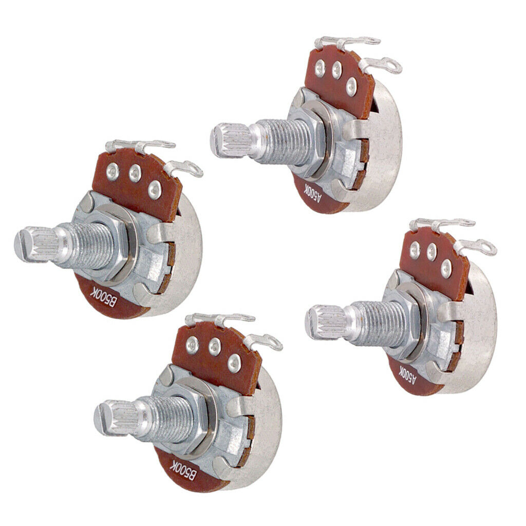 Long Split Shaft 500K Guitar Potentiometer Pot, 4-pack A500K & B500K Set