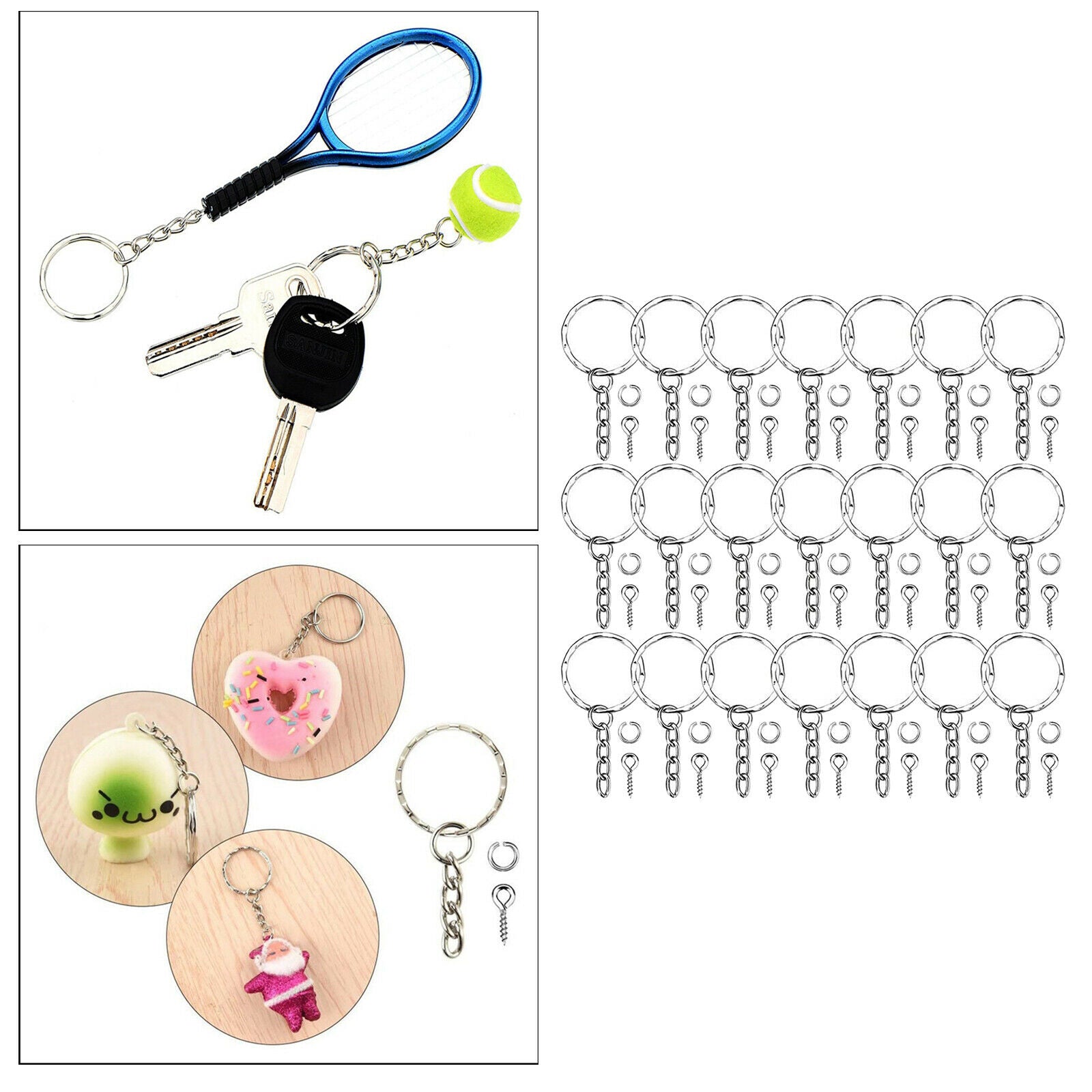 50Pcs Split Key Rings with Chain Open Jump Rings Key Chain Keyring Findings 25mm