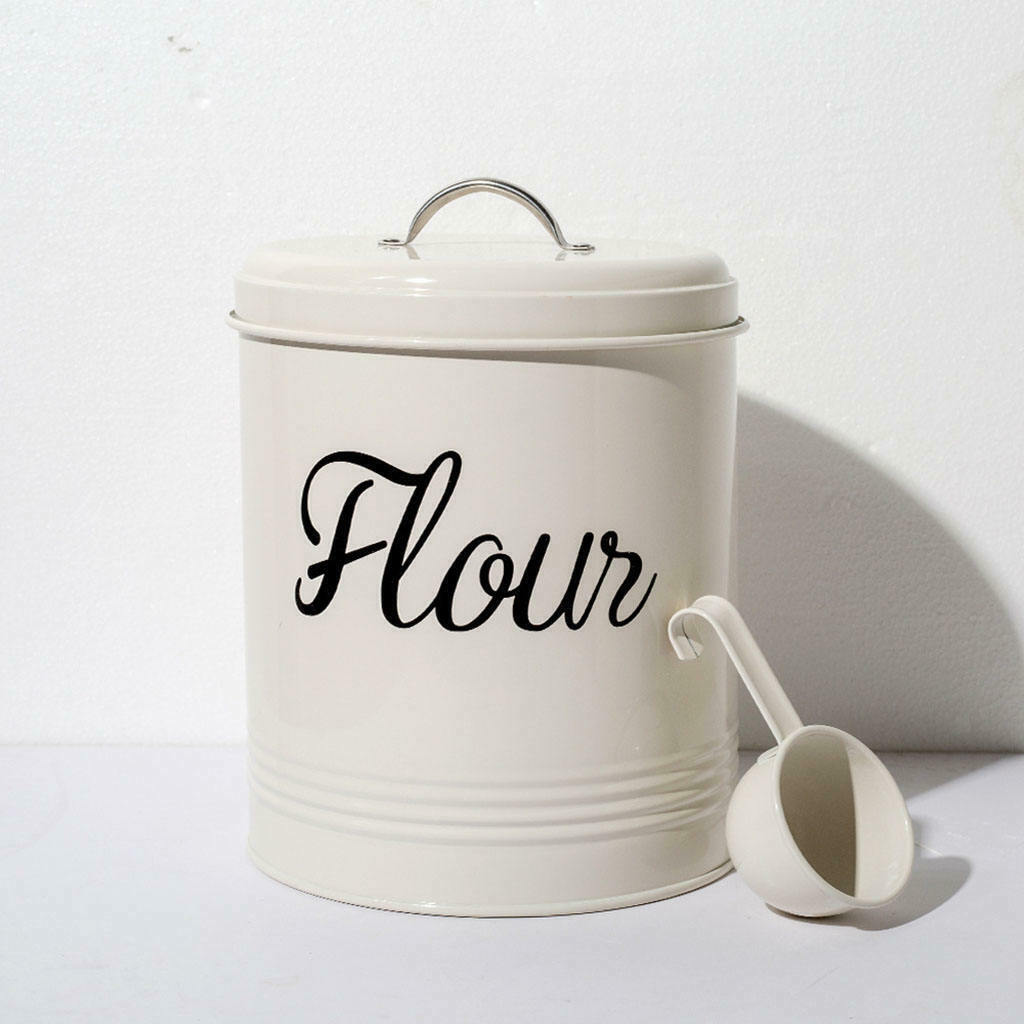 White Metal Foods Flour Storage Can Jar Canister 5L Container, Multifunctional