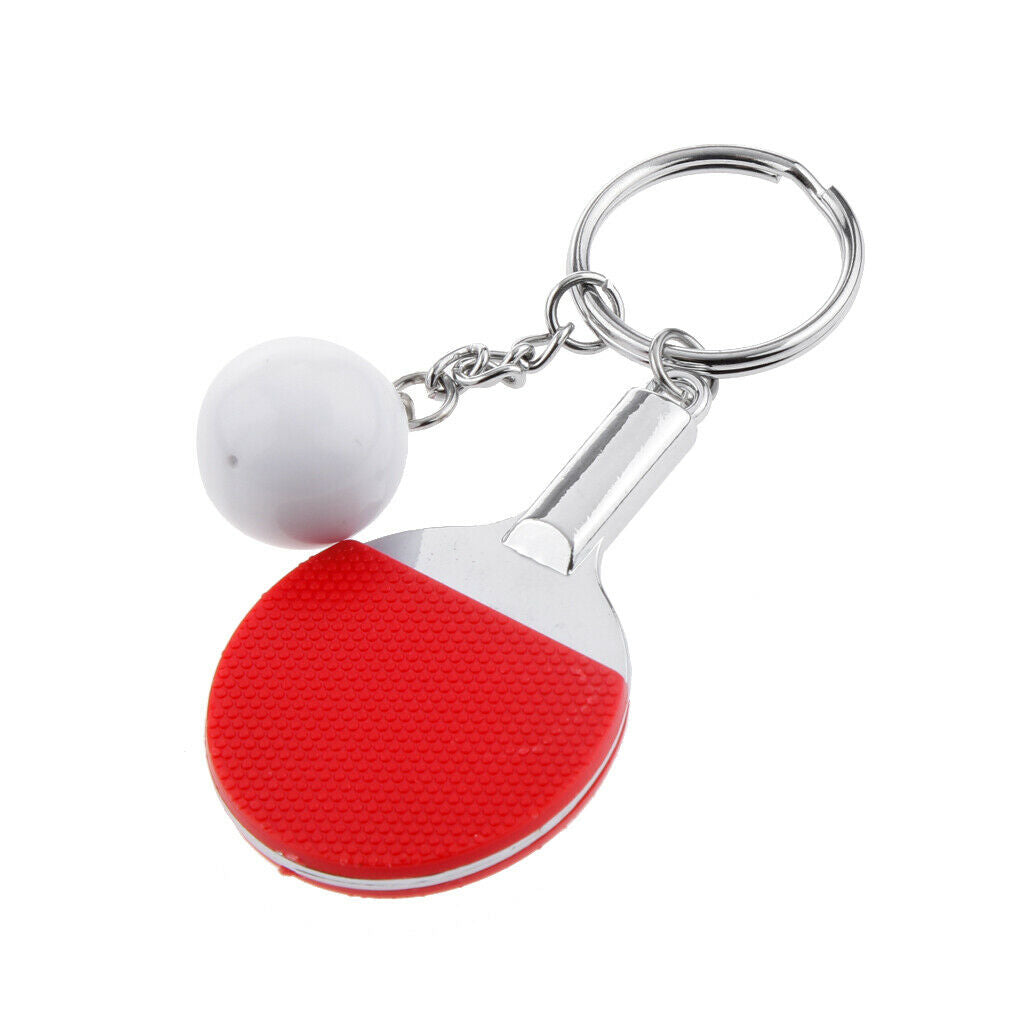 2Pc Couples Key Chain Table Tennis Ping-pong Racket & Ball Shape Red & Blue