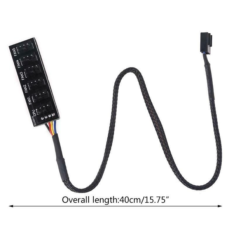 4-Pins 6 Way Hub PC Fan Splitter 6 Way Sleeved Power Supply Cable Adapter