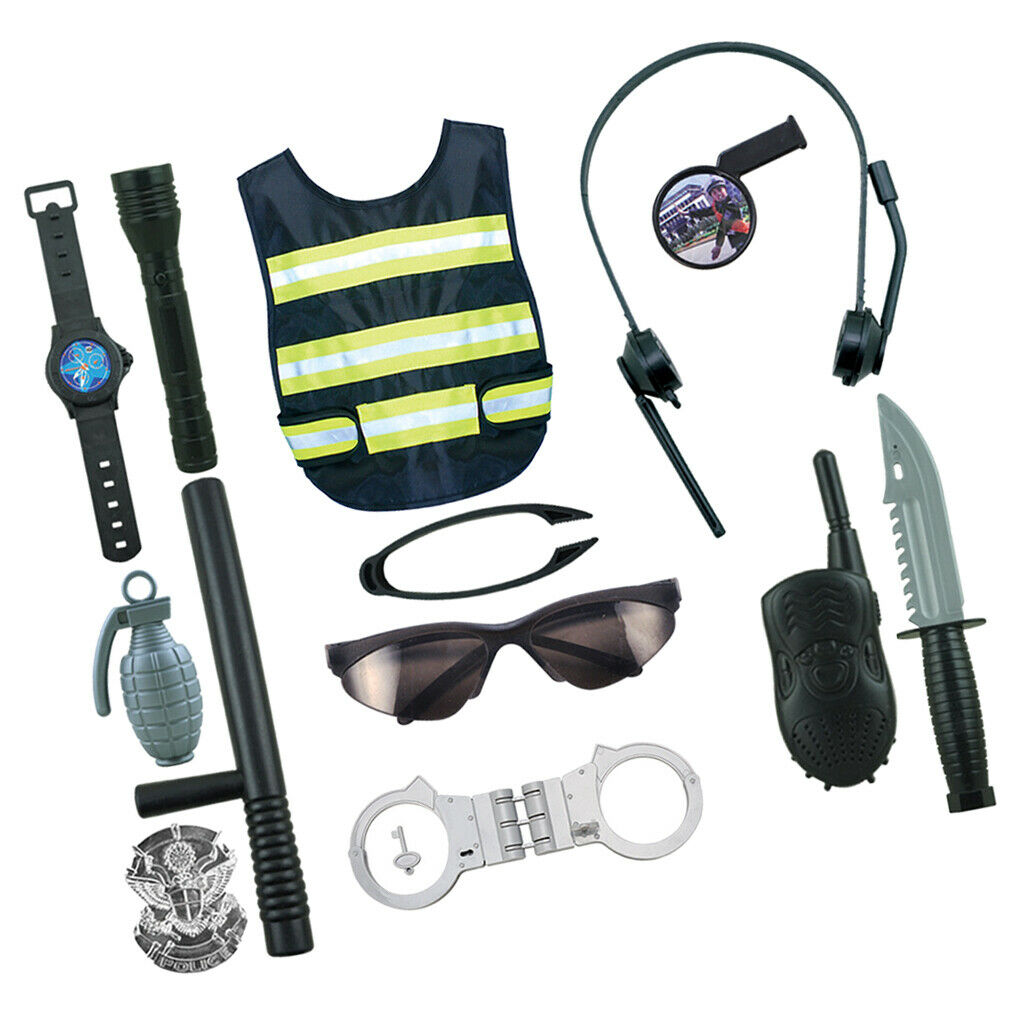Kids Policemen Officer Vest Grenades Halloween Pretend Play Parts Gifts Set