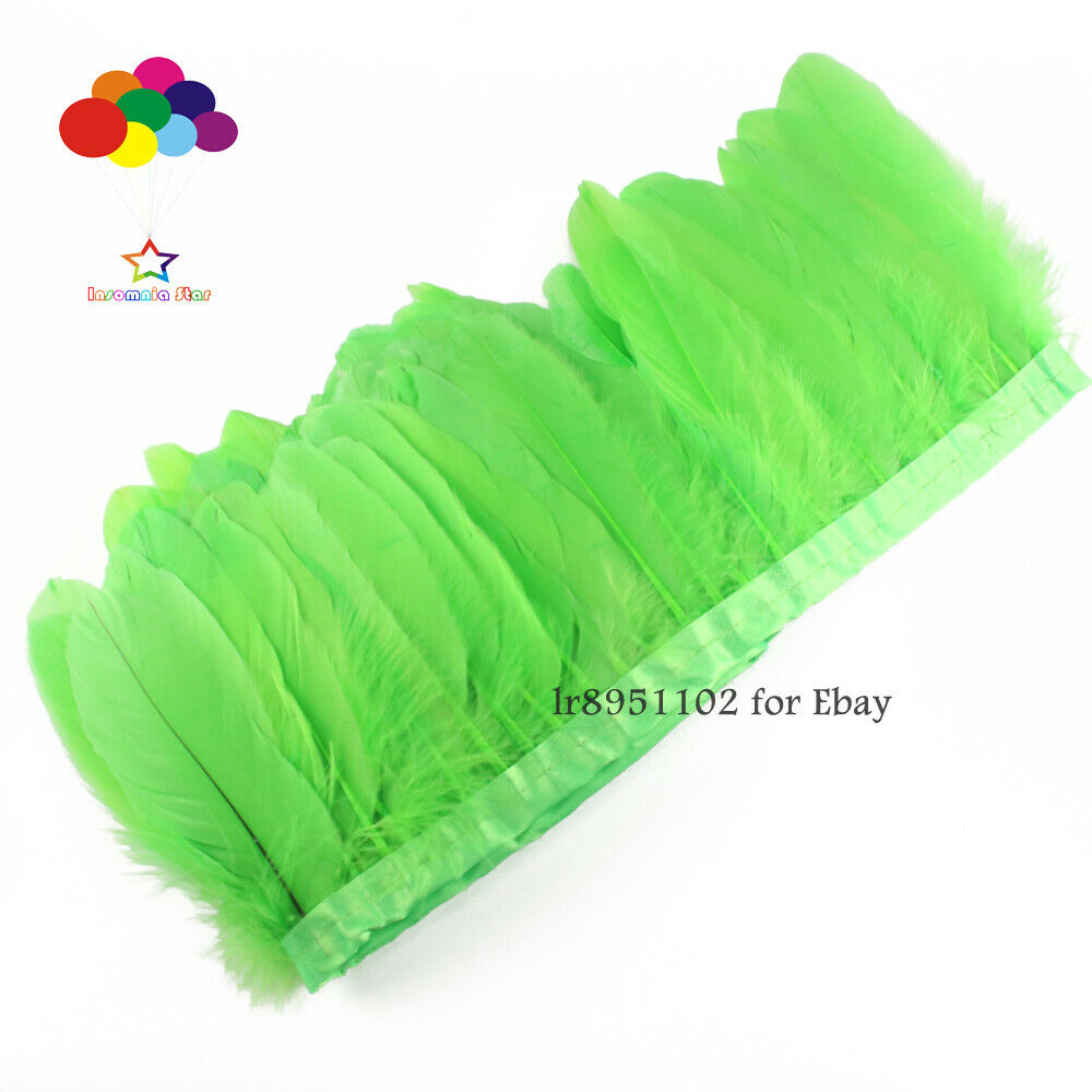 15-20cm Goose Feather Trims Dyed Fruit green Ribbons Fringes Cloth Belt Decorat