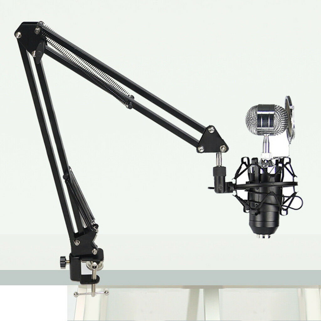 Condenser Microphone Suspension Boom Scissor Arm Stand Set (Black)