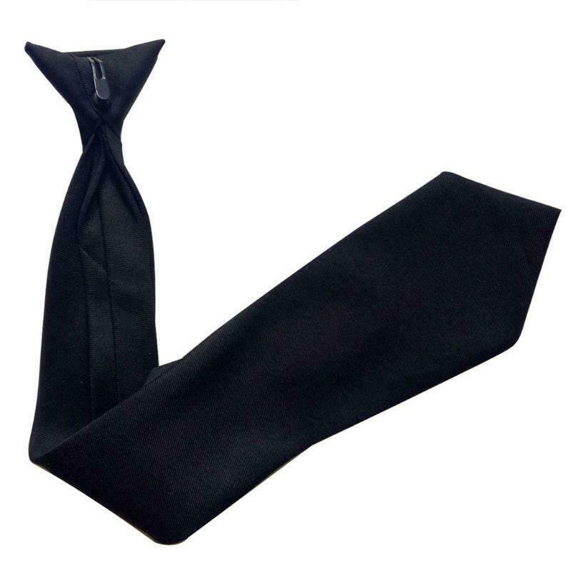 50x8cm Mens Uniform Solid Black Color Imitation Silk Clip-On Pre-Tied Neck Ties